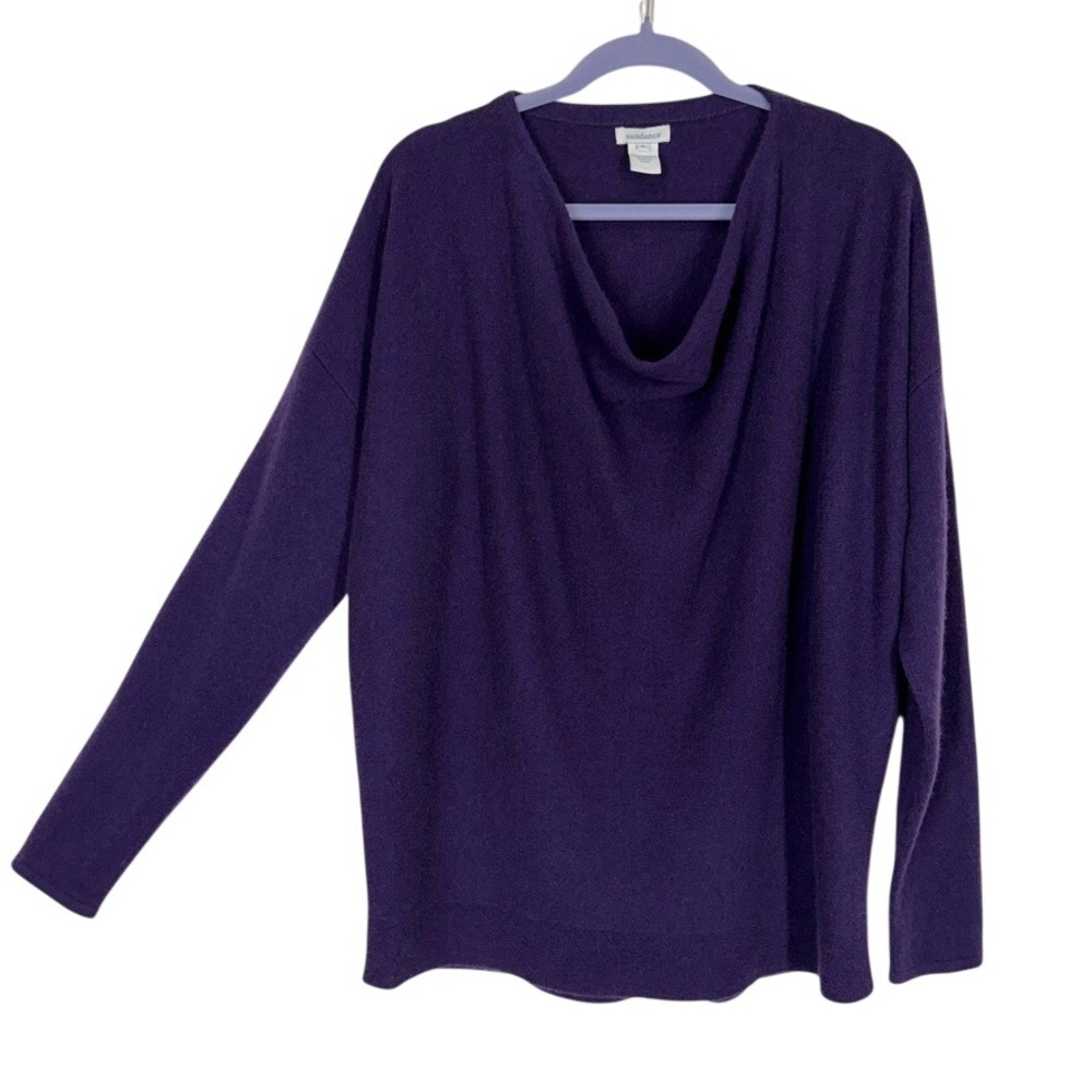 Sundance Women 100% Cashmere Sweater XL Purple Cowl Neck Long Sleeve Cozy Soft